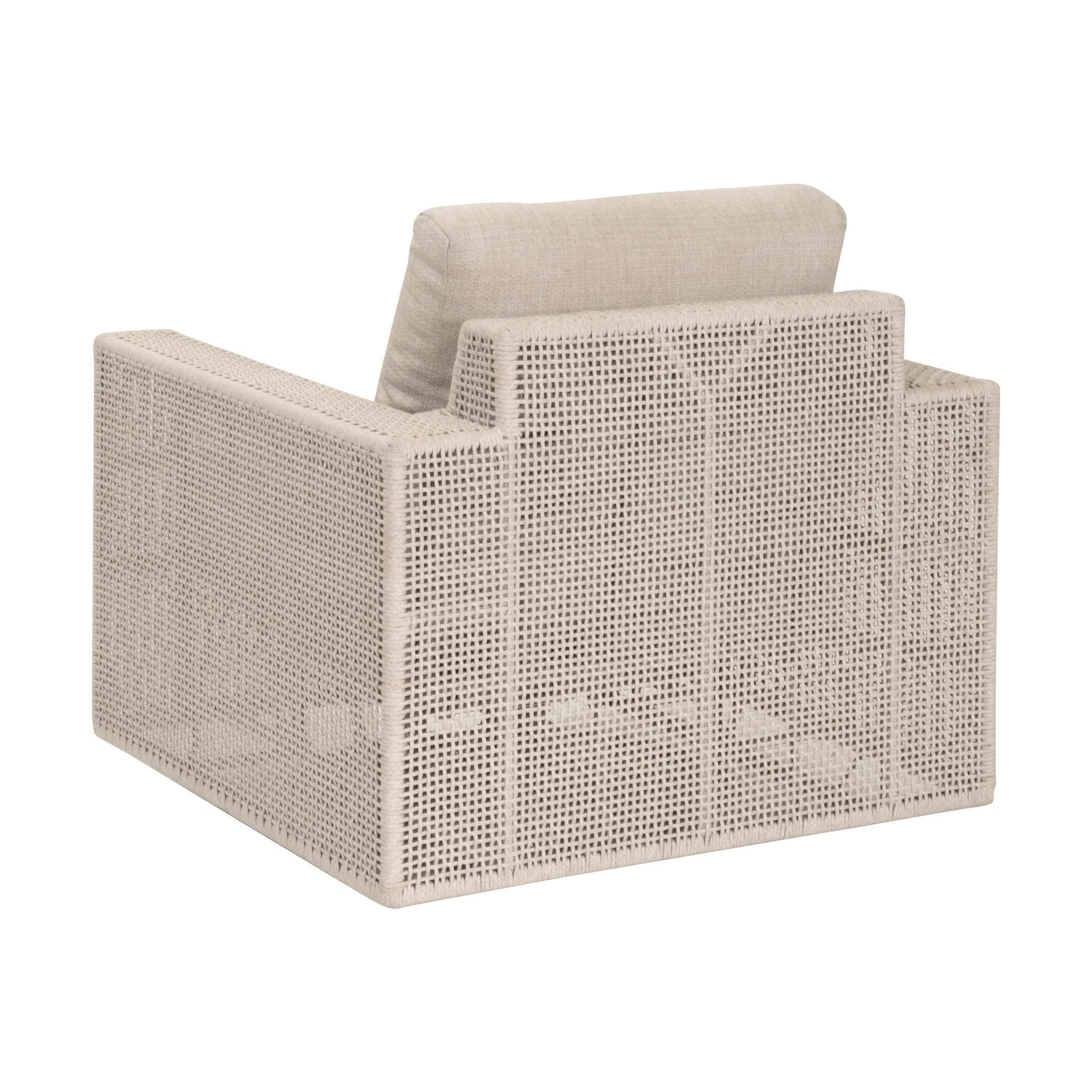 Essentials For Living Tropez Outdoor Swivel Rocker Sofa Chair ~ Oat Flat Rope, Performance Ecru Weave, Washed Ever Teak - Image 4
