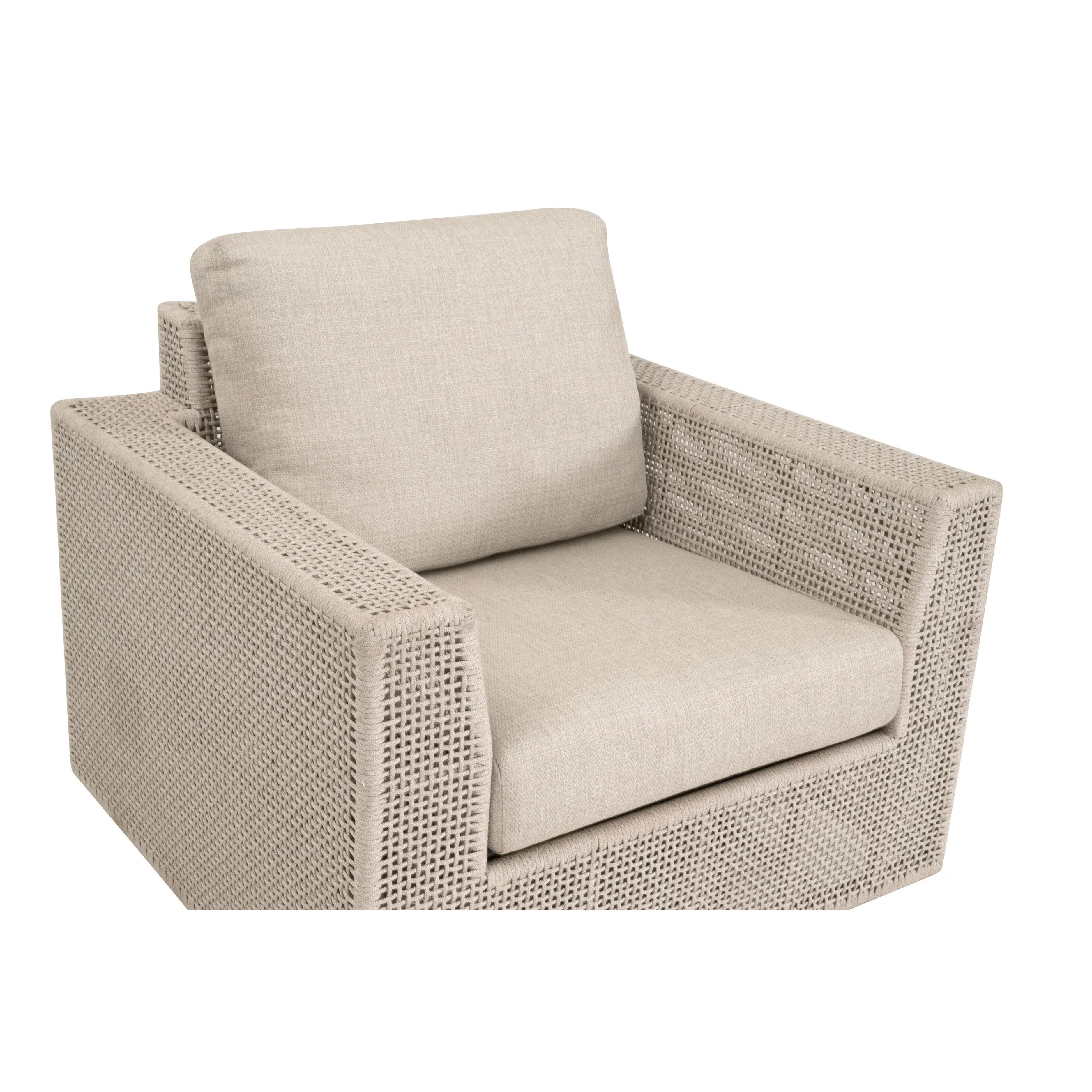 Essentials For Living Tropez Outdoor Swivel Rocker Sofa Chair ~ Oat Flat Rope, Performance Ecru Weave, Washed Ever Teak - Image 7