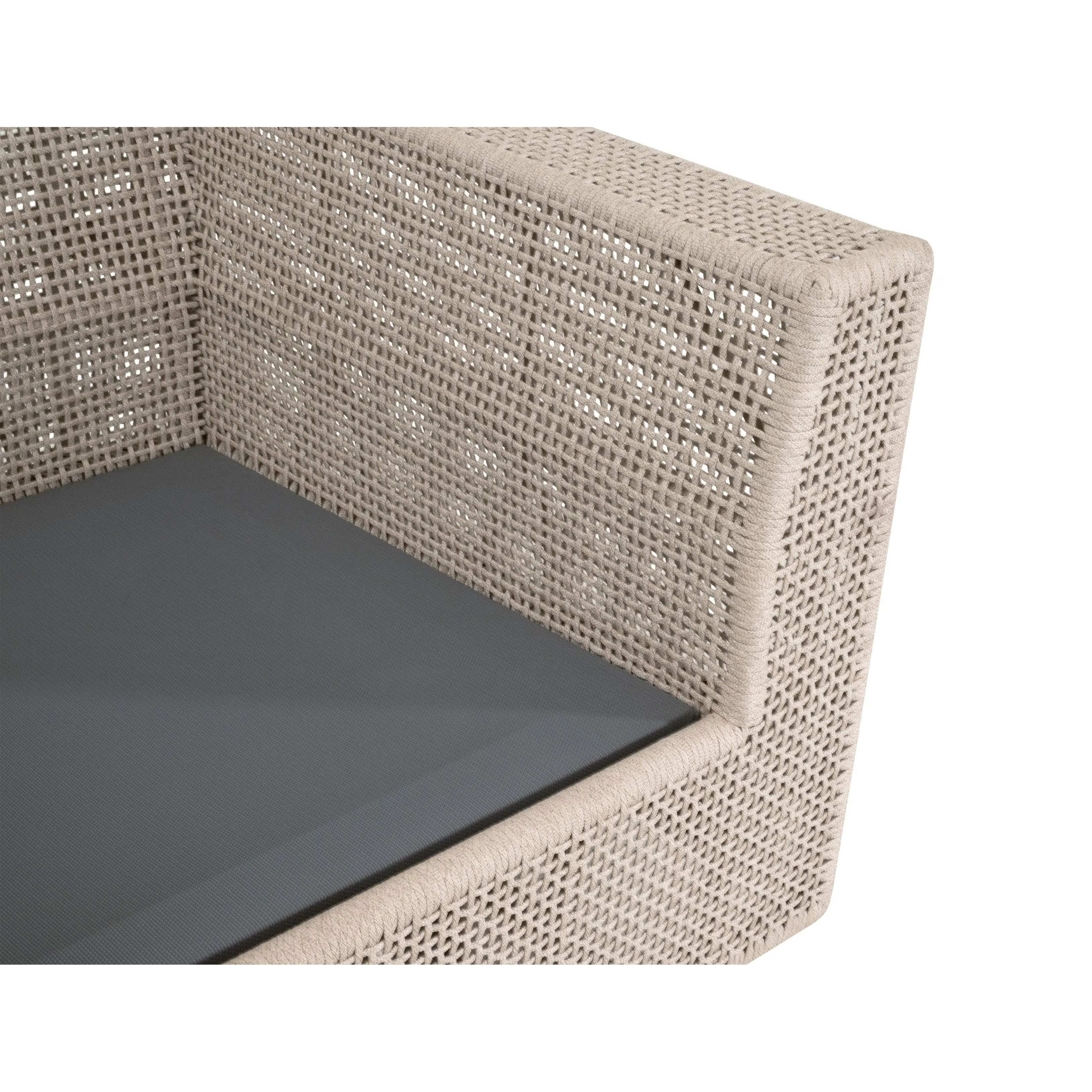 Essentials For Living Tropez Outdoor Swivel Rocker Sofa Chair ~ Oat Flat Rope, Performance Ecru Weave, Washed Ever Teak - Image 9