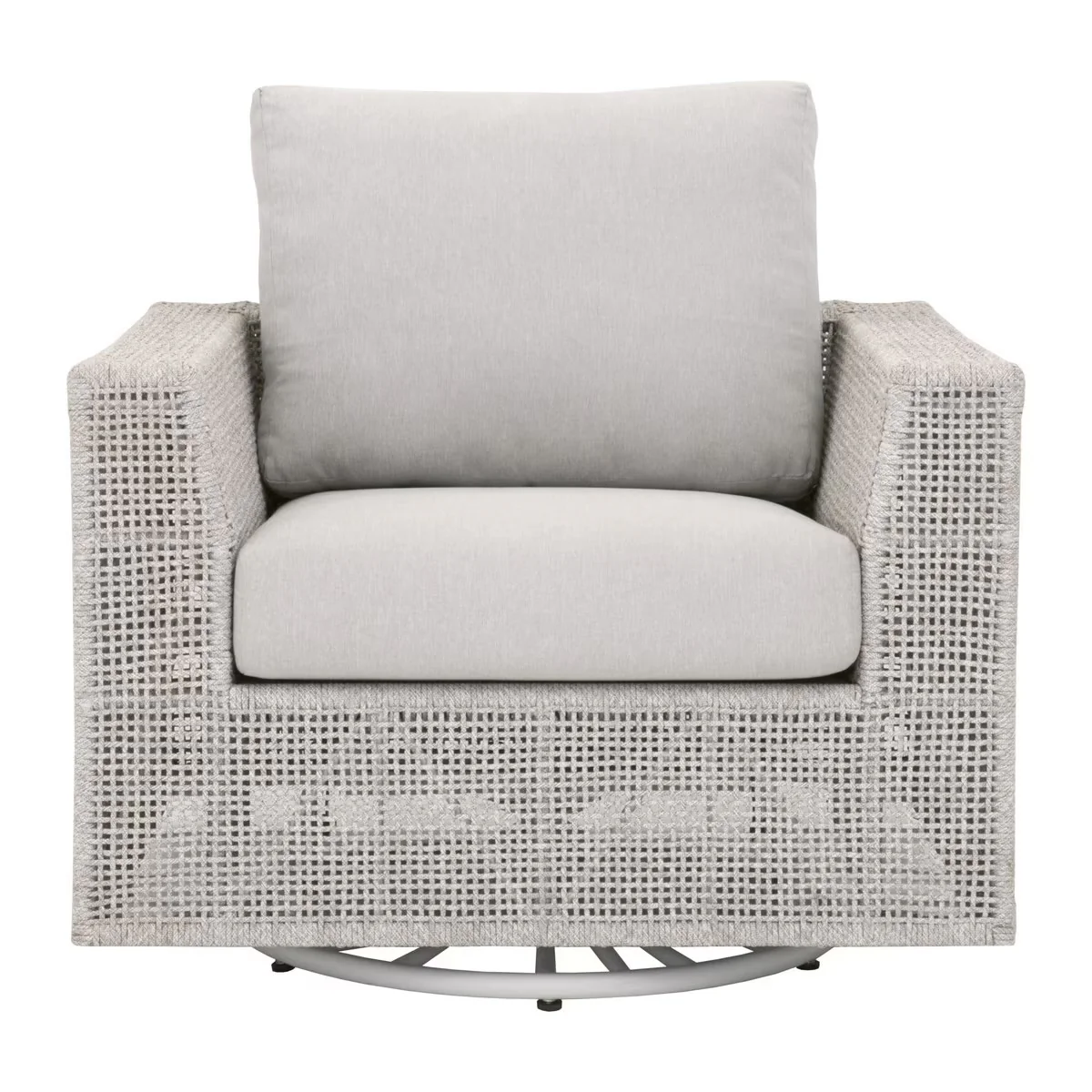 Essentials For Living Tropez Outdoor Swivel Rocker Sofa Chair ~ Taupe & White Flat Rope, Performance Pumice