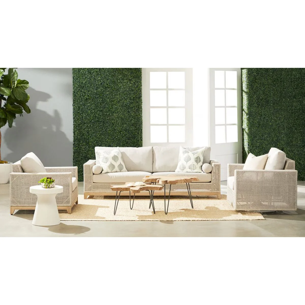 Essentials For Living Tropez Outdoor Swivel Rocker Sofa Chair ~ Taupe & White Flat Rope, Performance Pumice - Image 7