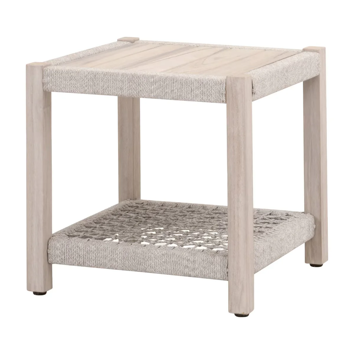 Essentials For Living Wrap Outdoor End Table ~ Taupe & White Flat Rope, Gray Teak - Image 2