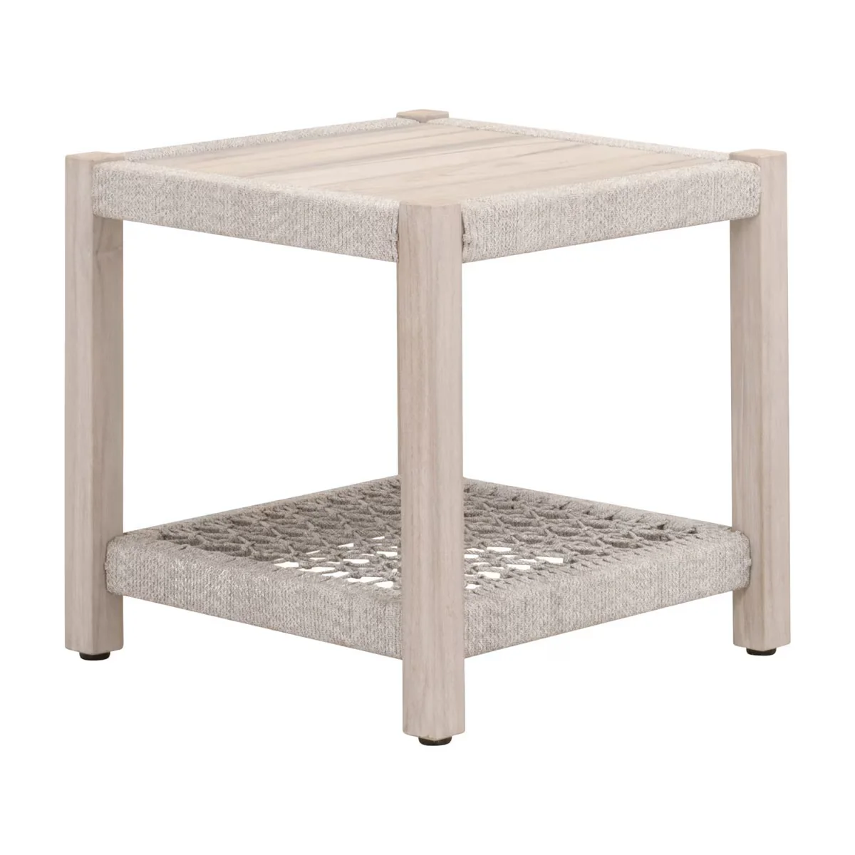 Essentials For Living Wrap Outdoor End Table ~ Taupe & White Flat Rope, Gray Teak - Image 3