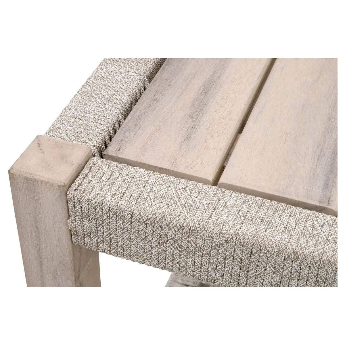 Essentials For Living Wrap Outdoor End Table ~ Taupe & White Flat Rope, Gray Teak - Image 4
