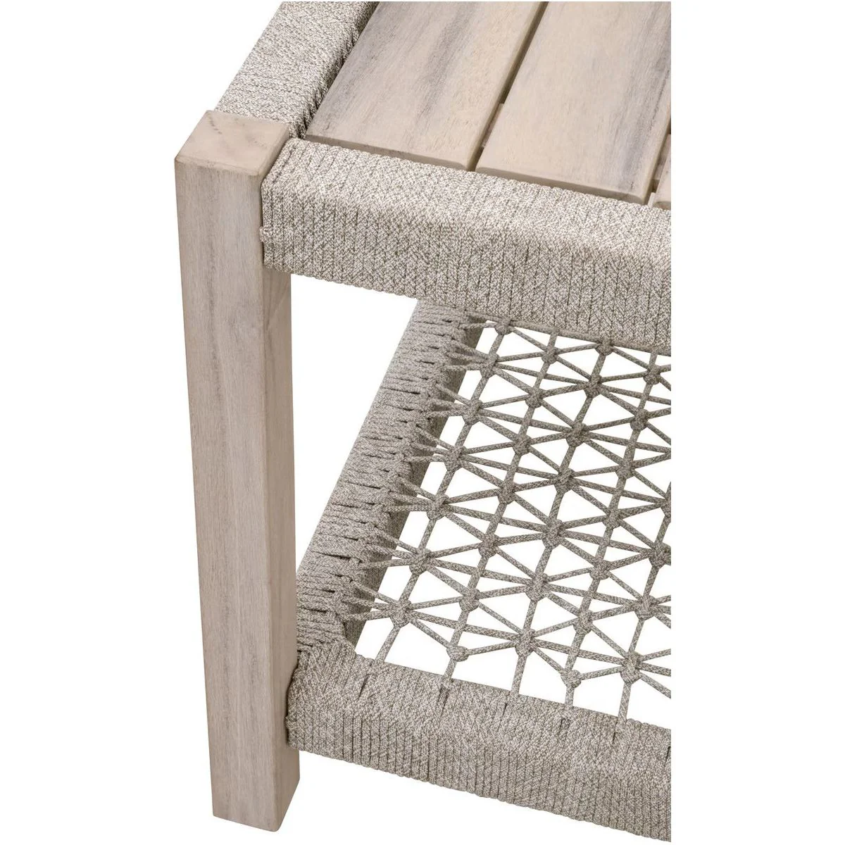 Essentials For Living Wrap Outdoor End Table ~ Taupe & White Flat Rope, Gray Teak - Image 5