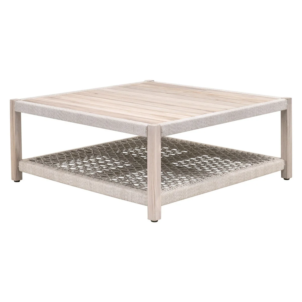 Essentials For Living Wrap Outdoor Square Coffee Table ~ Taupe & White Flat Rope, Gray Teak - Image 4