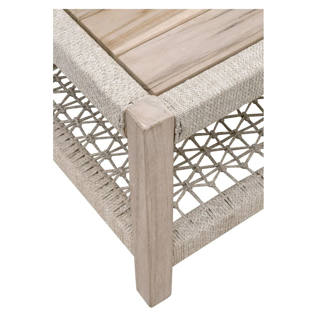 Essentials For Living Wrap Outdoor Square Coffee Table ~ Taupe & White Flat Rope, Gray Teak - Image 5