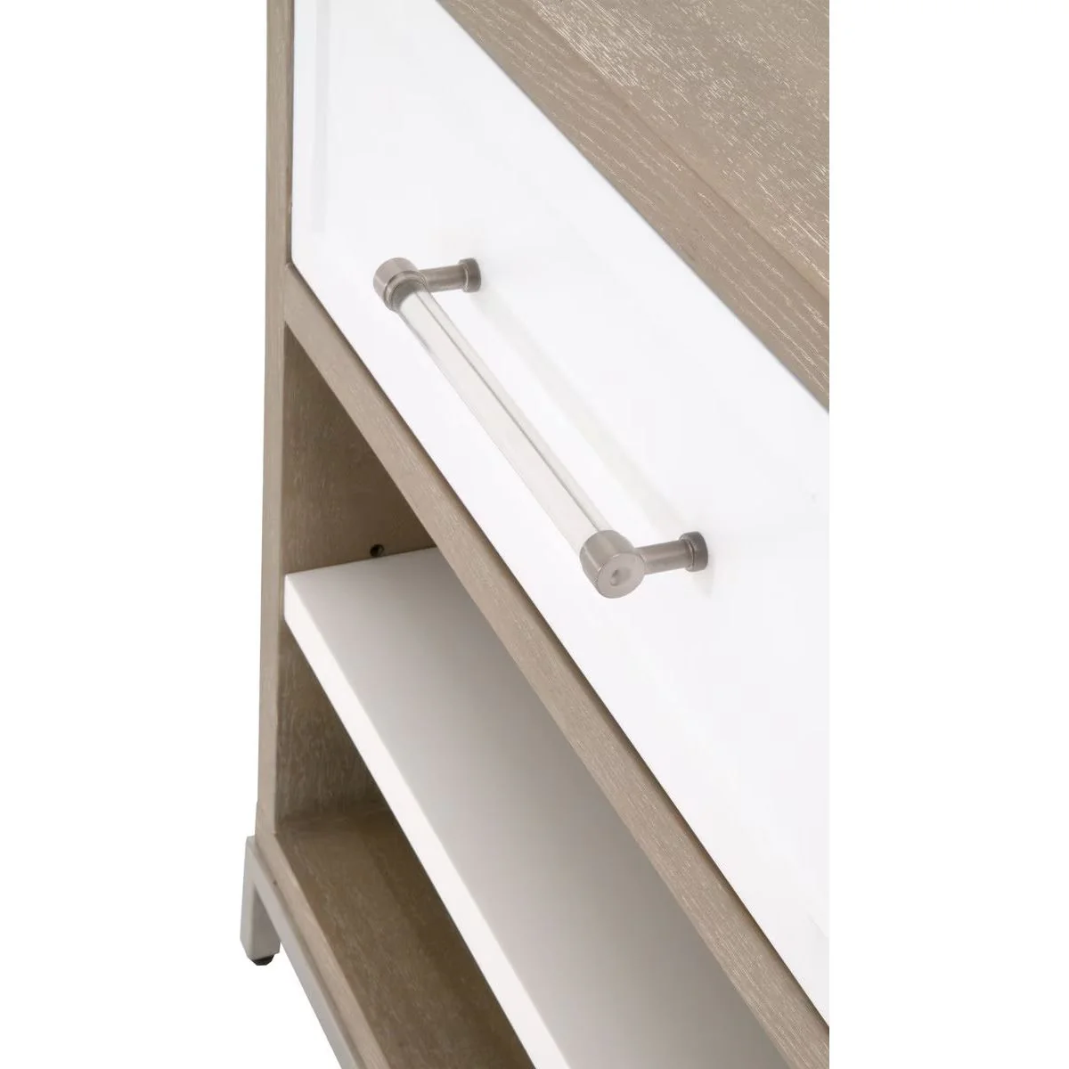 Essentials For Living Wrenn 1-Drawer Nightstand~ Natural Gray Acacia, Matte White And Brushed Stainless Steel Hardware - Image 6