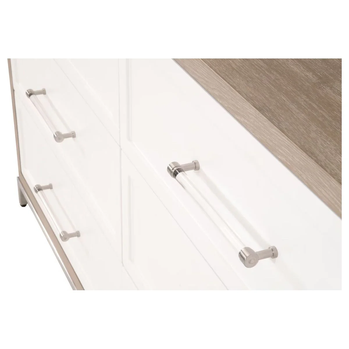 Essentials For Living Wrenn 6-Drawer Double Dresser ~ Natural Gray Acacia, Matte White With Brushed Stainless Steel Hardware - Image 5