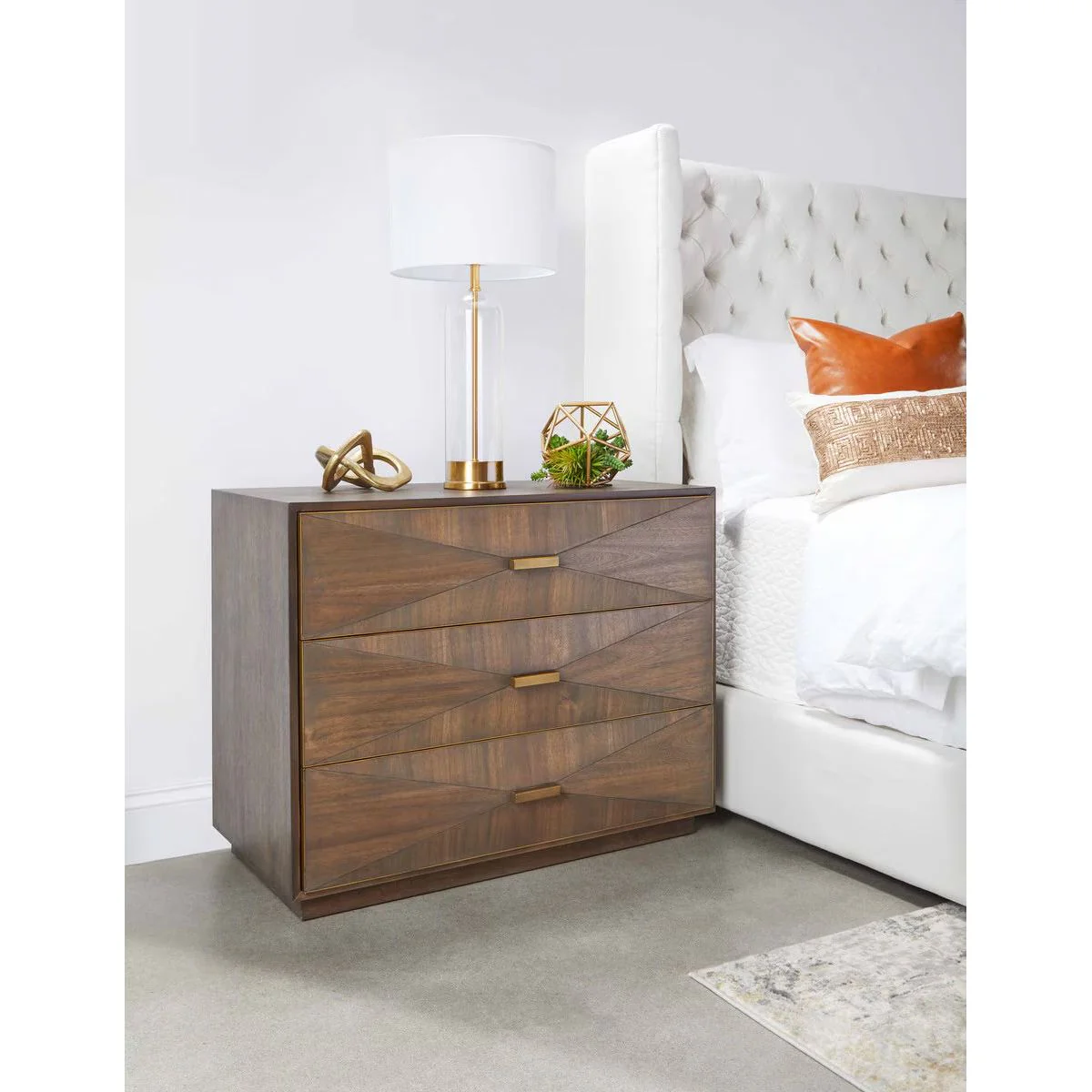 Essentials For Living Wynn 3-Drawer Nightstand ~ Burnished Brown Acacia Brushed Gold Hardware ~ LIMITED QUANTITY! ~ ONLY 1 LEFT! - Image 7