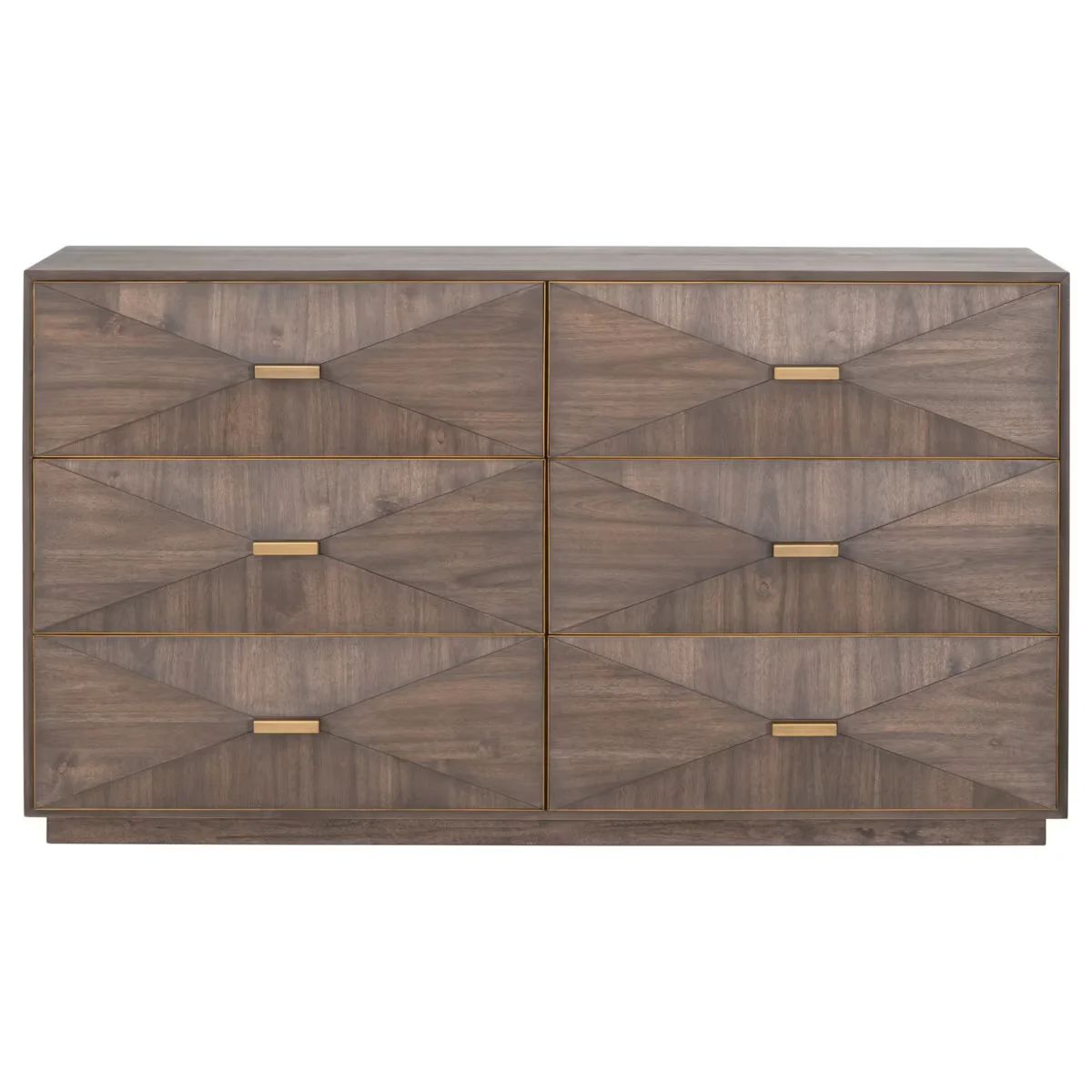 Essentials For Living Wynn 6-Drawer Double Dresser ~ Burnished Brown Acacia With Brushed Gold Hardware