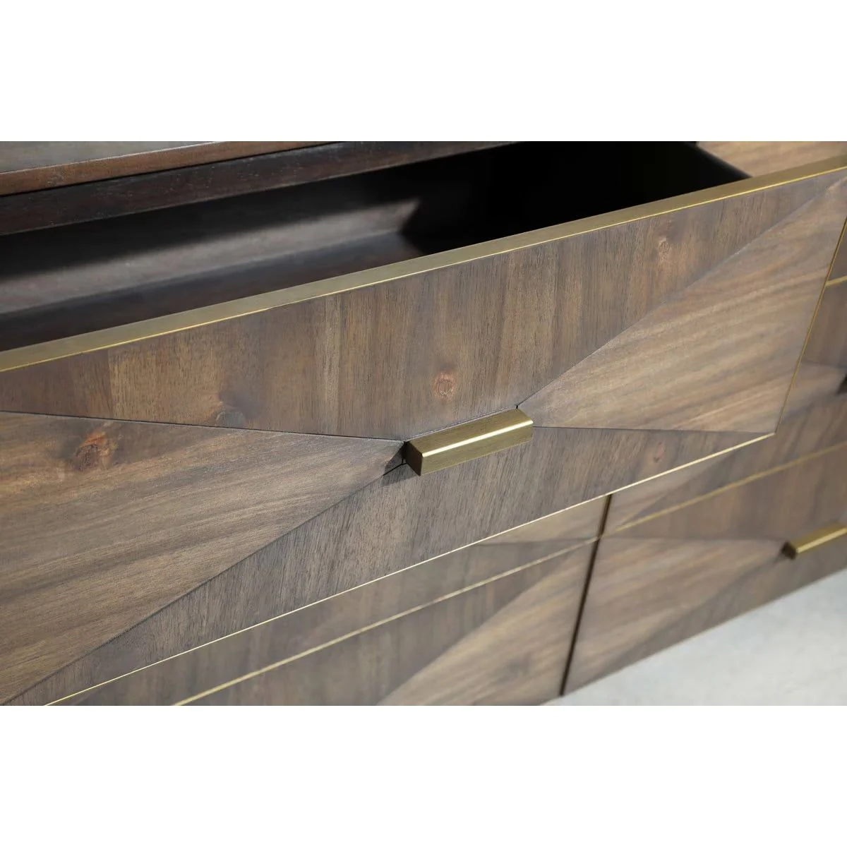 Essentials For Living Wynn 6-Drawer Double Dresser ~ Burnished Brown Acacia With Brushed Gold Hardware - Image 8