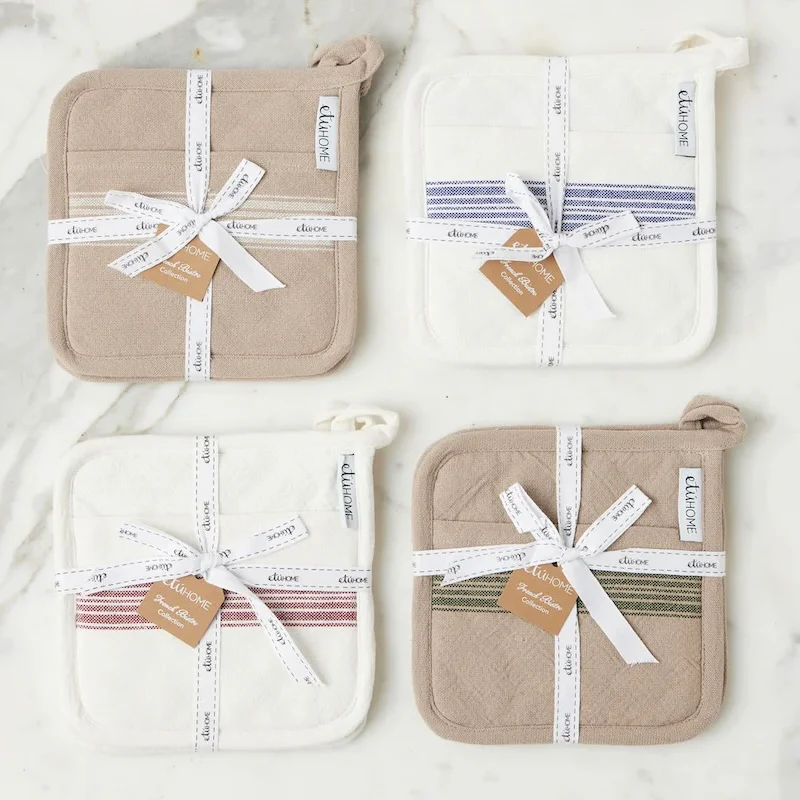etúHOME Vintage White Stripe Kitchen Pot Holders ~ Set of 2 - Image 3