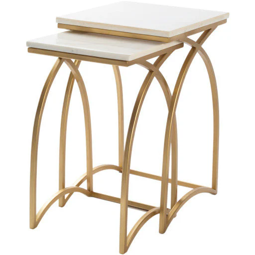 Surya Evana Modern White Marble Top With Gold Metal Base Set Of 2 Nesting Accent Side Tables EAN-001 - Image 5