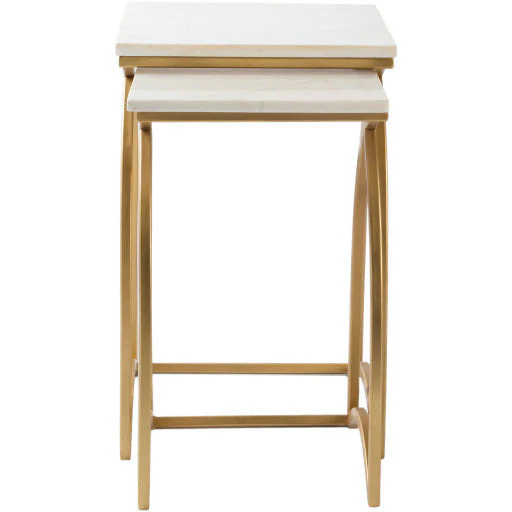 Surya Evana Modern White Marble Top With Gold Metal Base Set Of 2 Nesting Accent Side Tables EAN-001 - Image 6