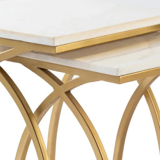 Surya Evana Modern White Marble Top With Gold Metal Base Set Of 2 Nesting Accent Side Tables EAN-001 - Image 8