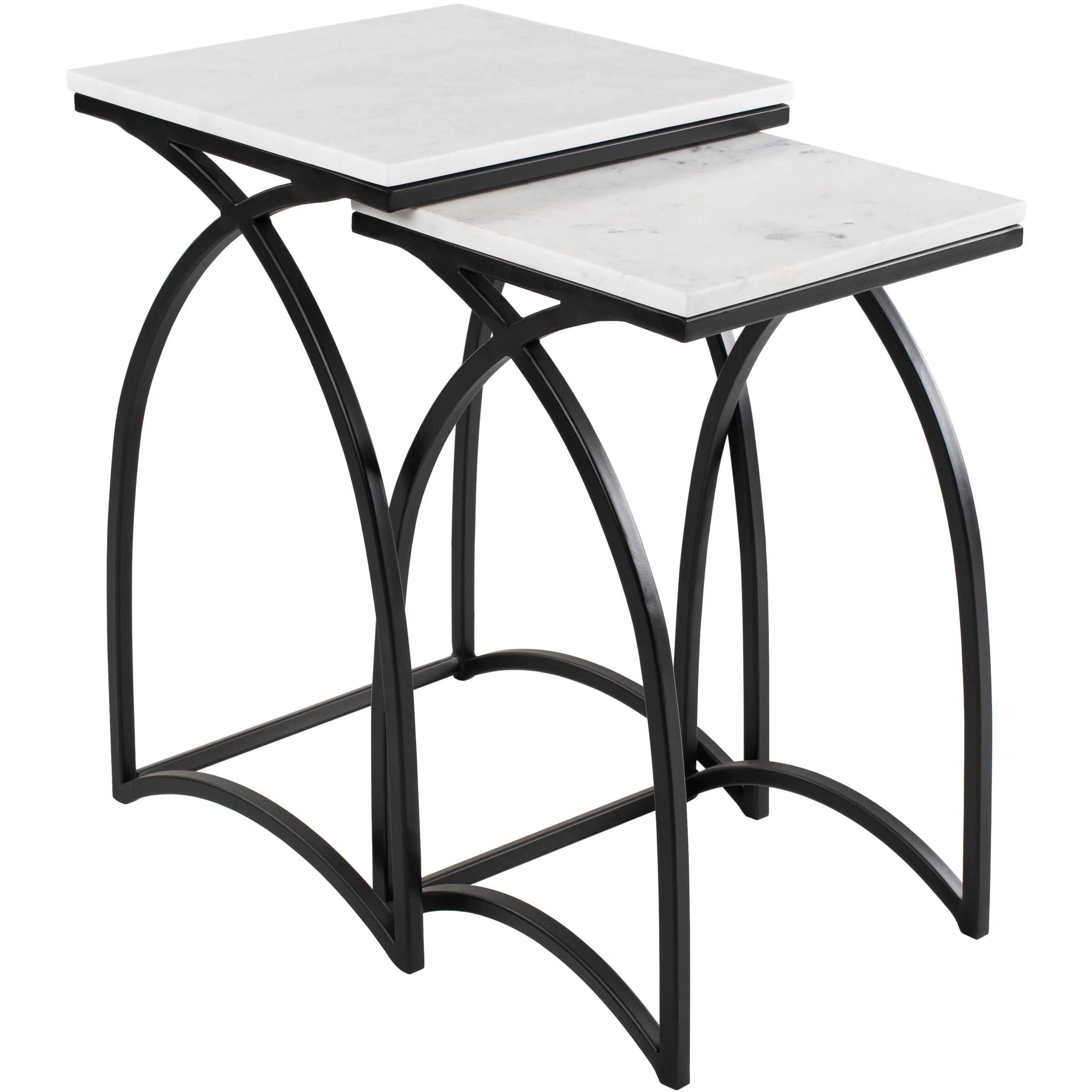 Surya Evana Modern White Marble Top With Black Metal Base Set Of 2 Nesting Accent Tables EAN-002 - Image 3