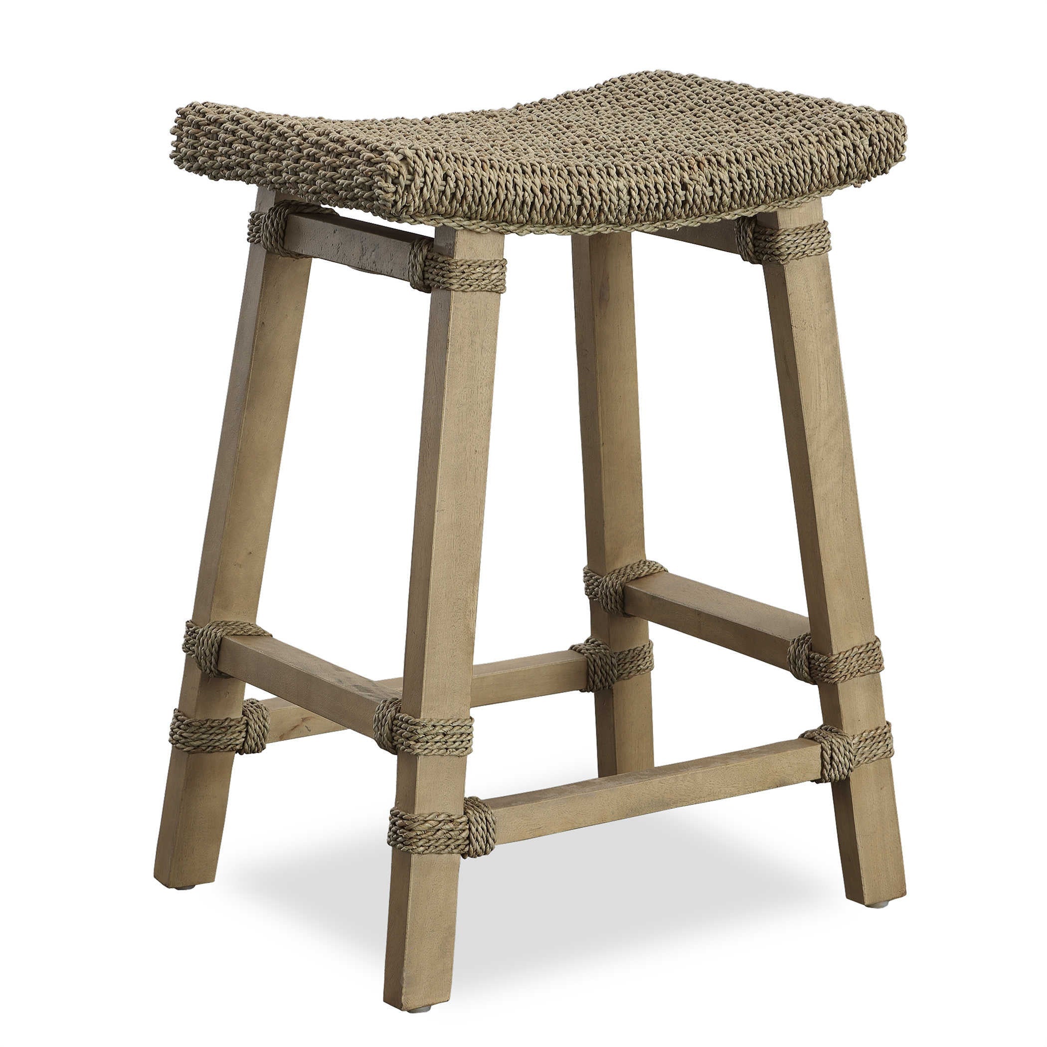 Uttermost Everglades Woven Sea Grass Seat With Mango Wood Kitchen Counter Stool - Image 2