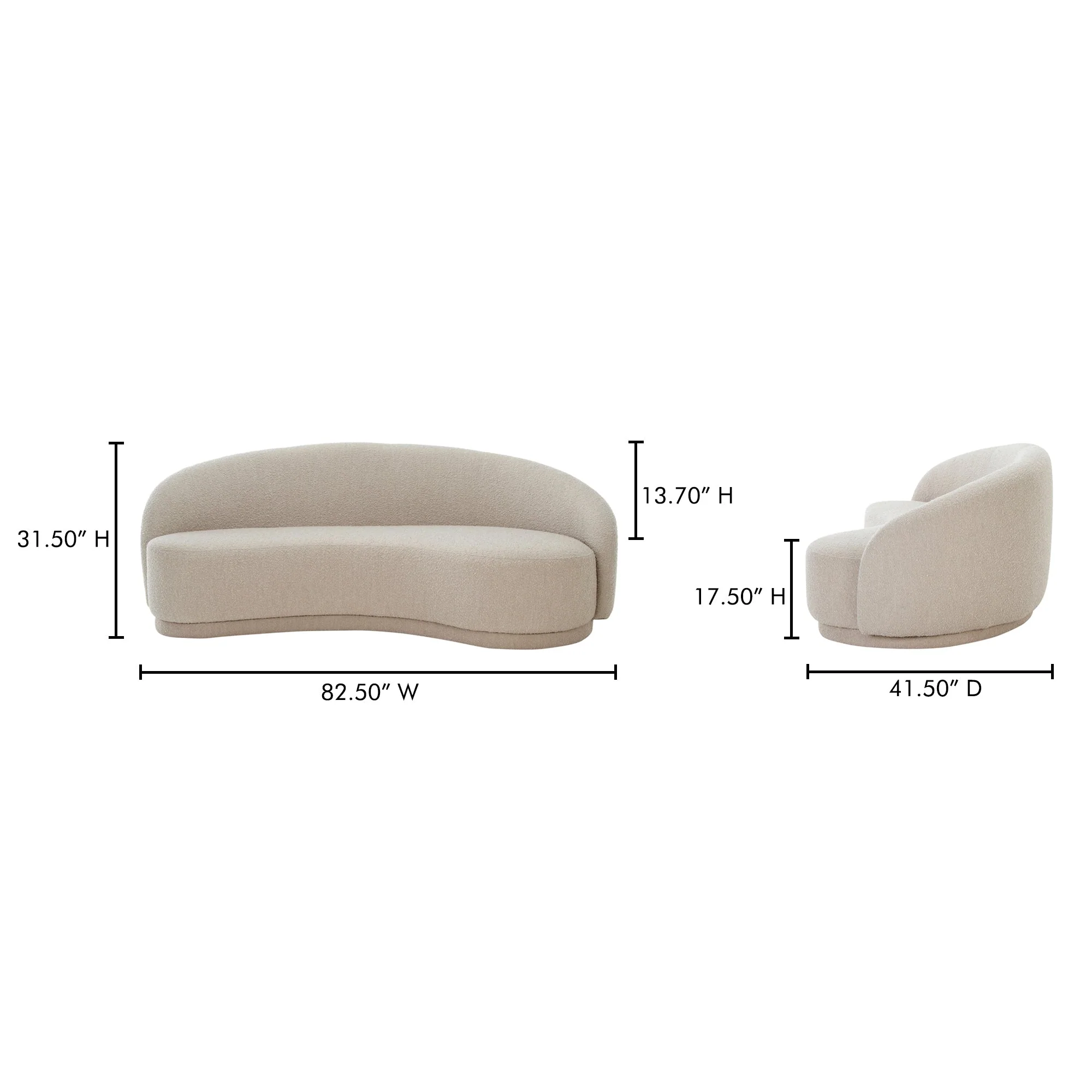 Moe's Home Collection Excelsior Shiitake Beige Boucle Curved Sofa - Image 8