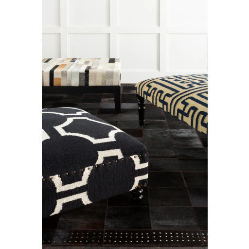 Surya Fallon Modern Light Beige & Black Hand Woven Wool Ottoman FL-1003 - Image 3
