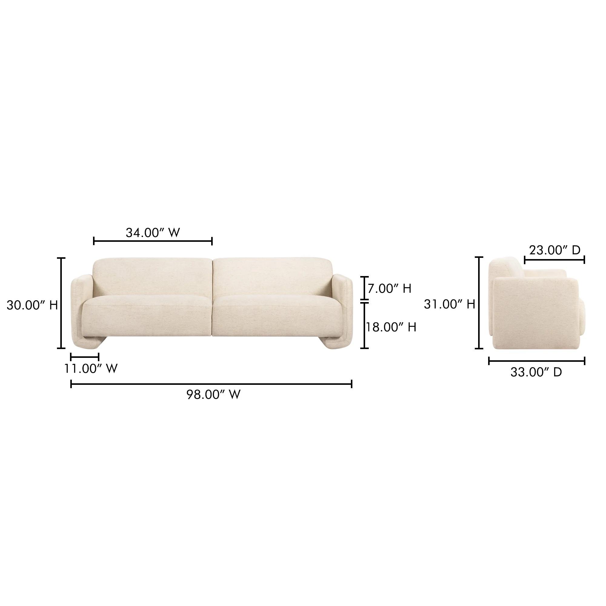 Moe's Home Collection Fallon Flecked Ivory Sofa - Image 15