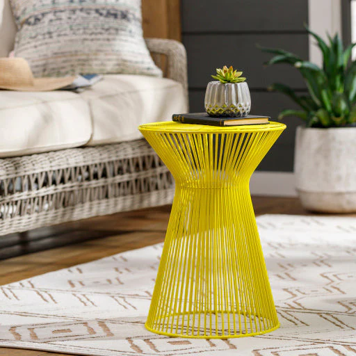 Surya Fife Modern Bright Yellow Metal Round Accent Side Table FIFE-104