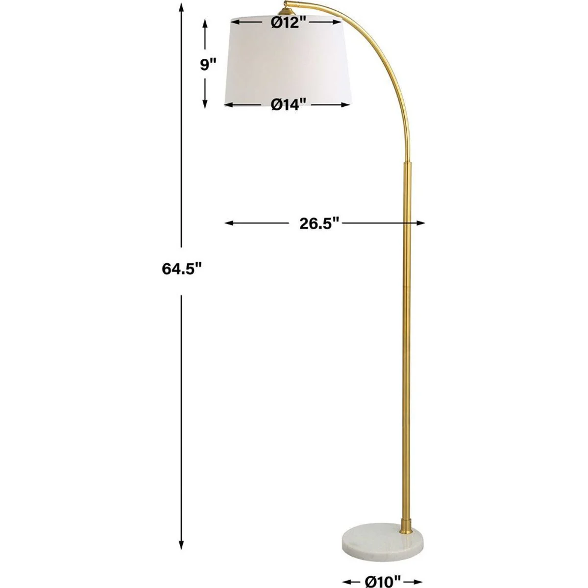 Casa Bella Living White Linen Shade With Gold Metal and White Marble Base Adjustable Modern Arc Floor Lamp - Image 6