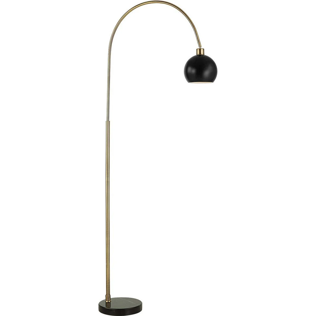 Casa Bella Living Matte Black Metal Shade With Antique Bass and Black Marble Base Modern Arched Floor Lamp - Image 2