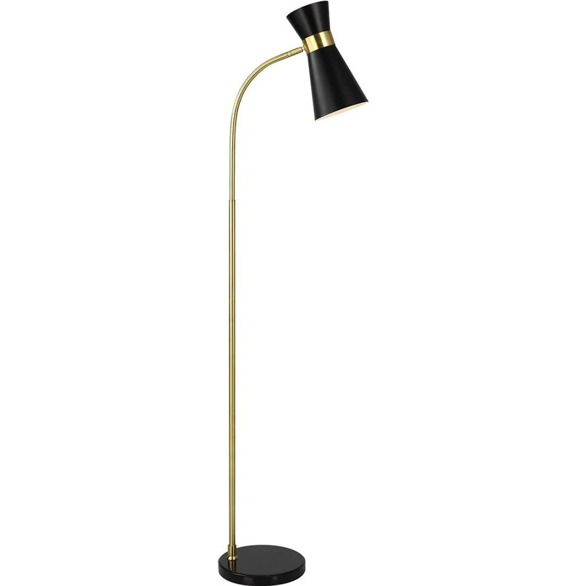 Casa Bella Living Black Metal Cone Shade with Black and Black Marble Base Modern Floor Lamp - Image 3