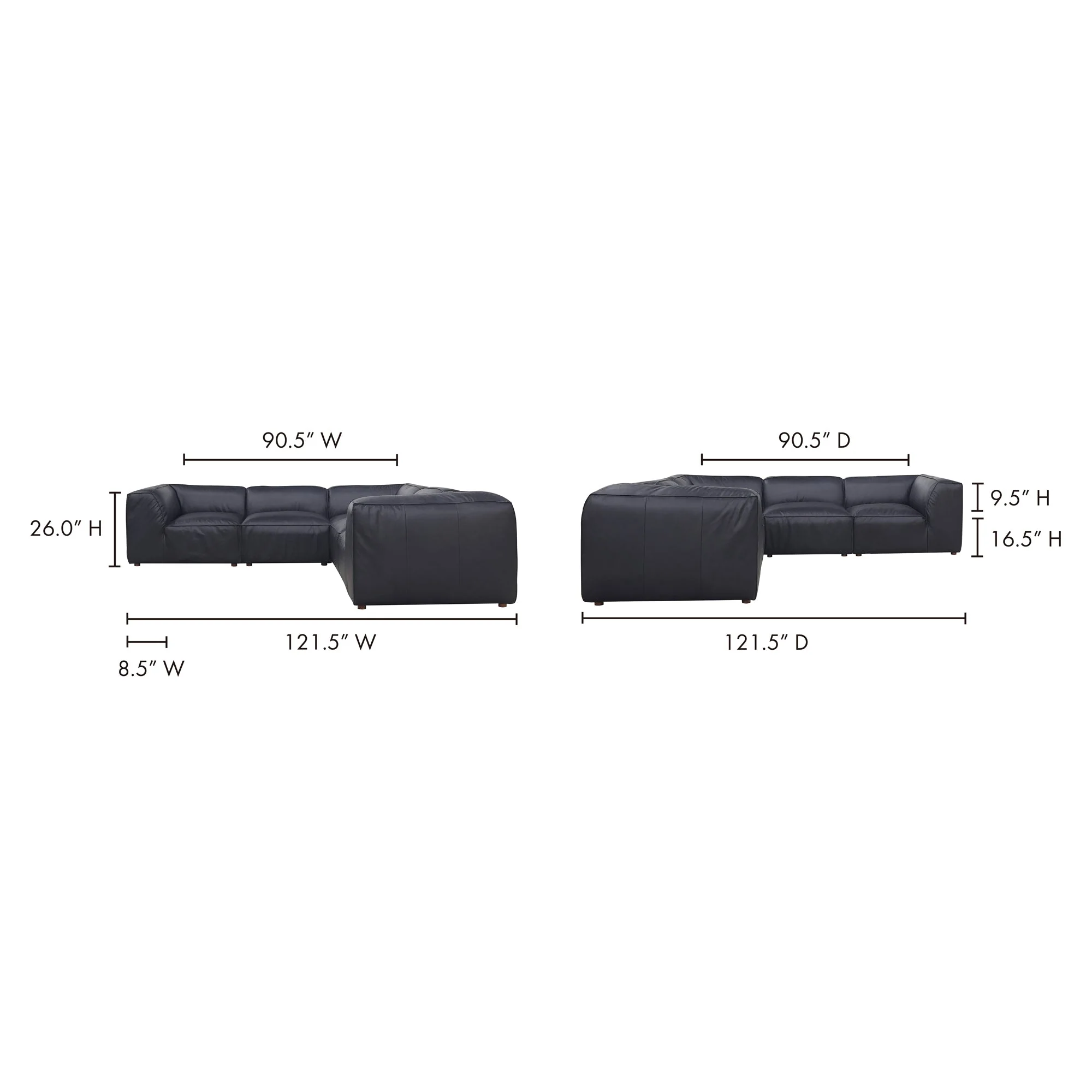 Moe's Home Collection Form Classic L-Shaped Modular Sectional ~ Vantage Black Leather - Image 7