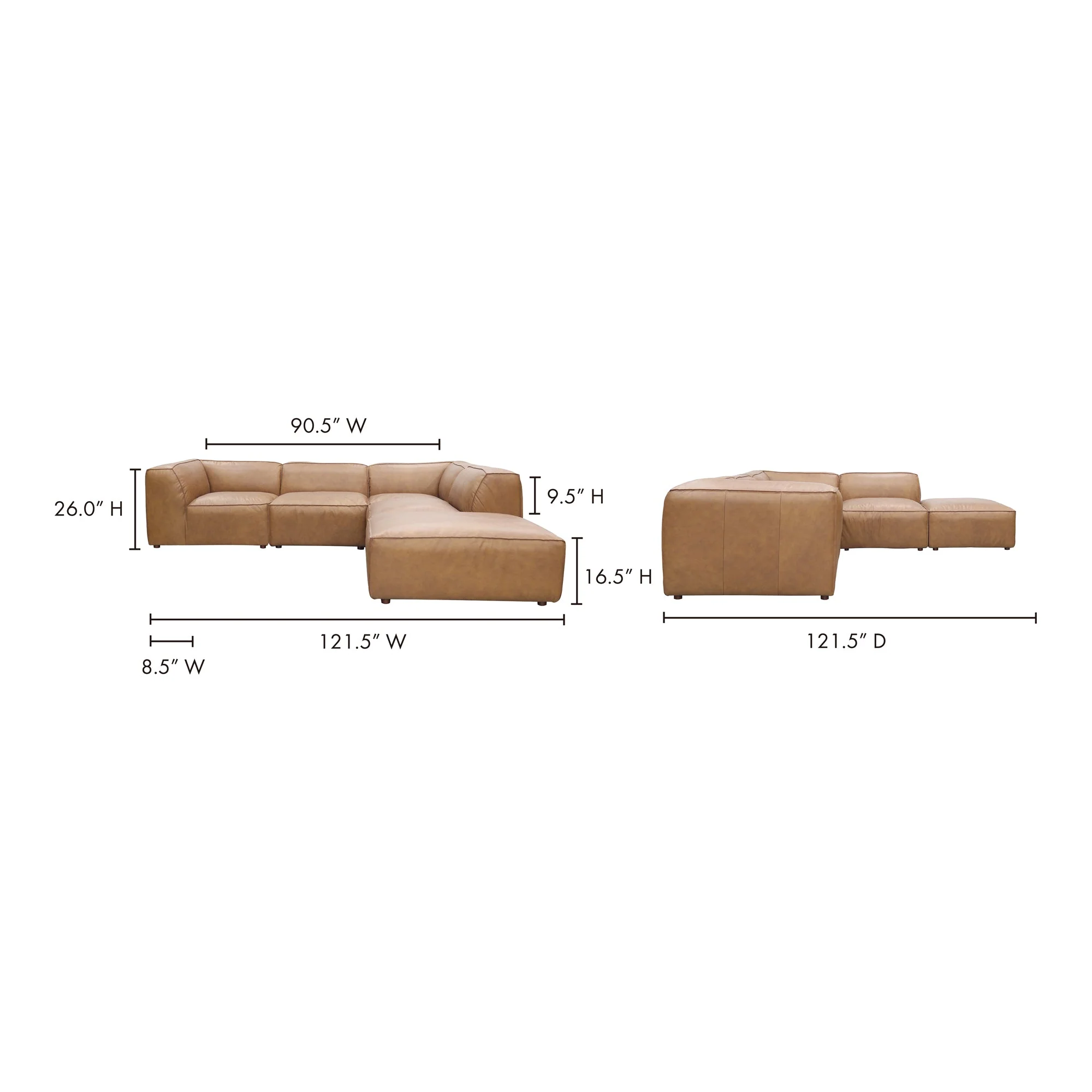 Moe's Home Collection Form Dream Modular Sectional ~ Sonoran Tan Leather - Image 6