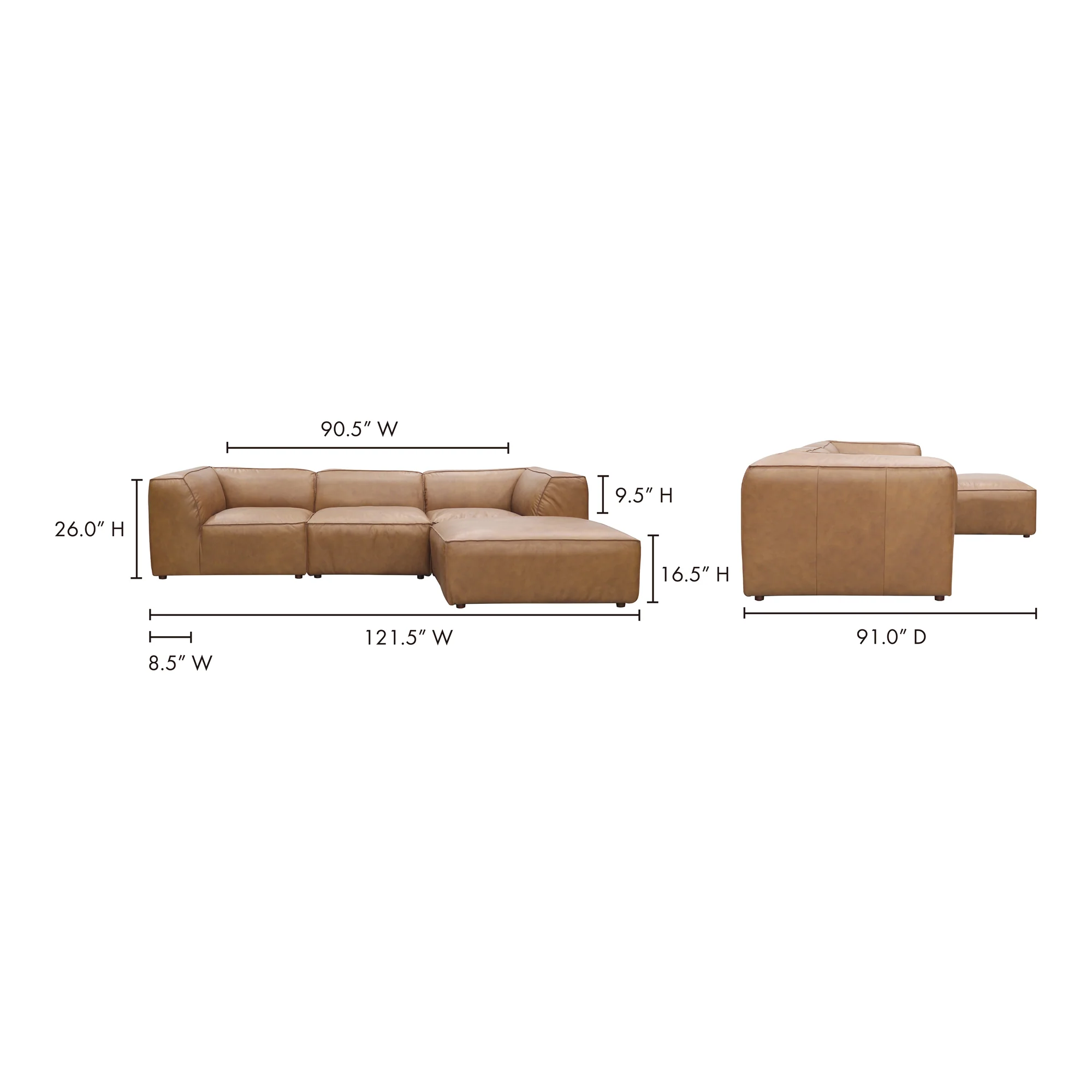 Moe's Home Collection Form Lounge Modular Sectional ~ Sonoran Tan Leather - Image 7