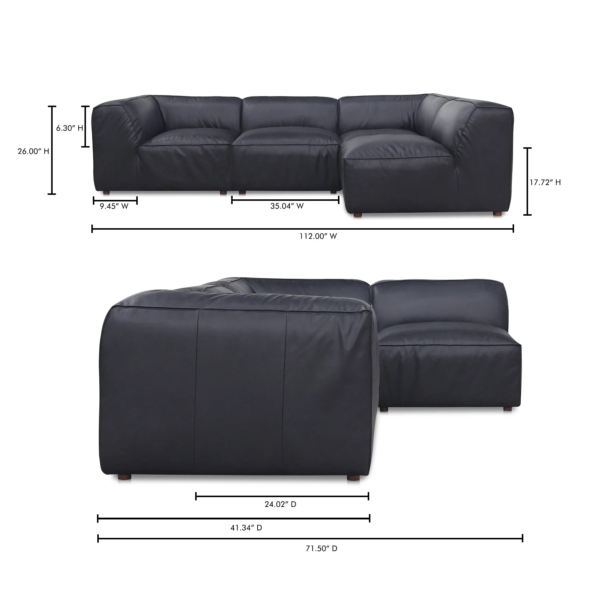 Moe's Home Collection Form Signature Modular Sectional ~ Vantage Black Leather - Image 7