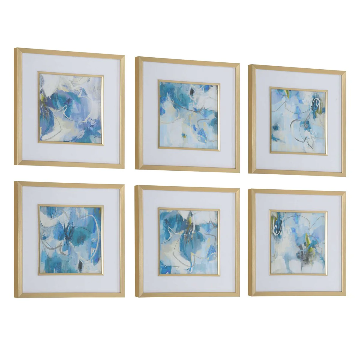 Uttermost Fresh Start Abstract Blue Florals Set of 6 Framed Prints - Image 4