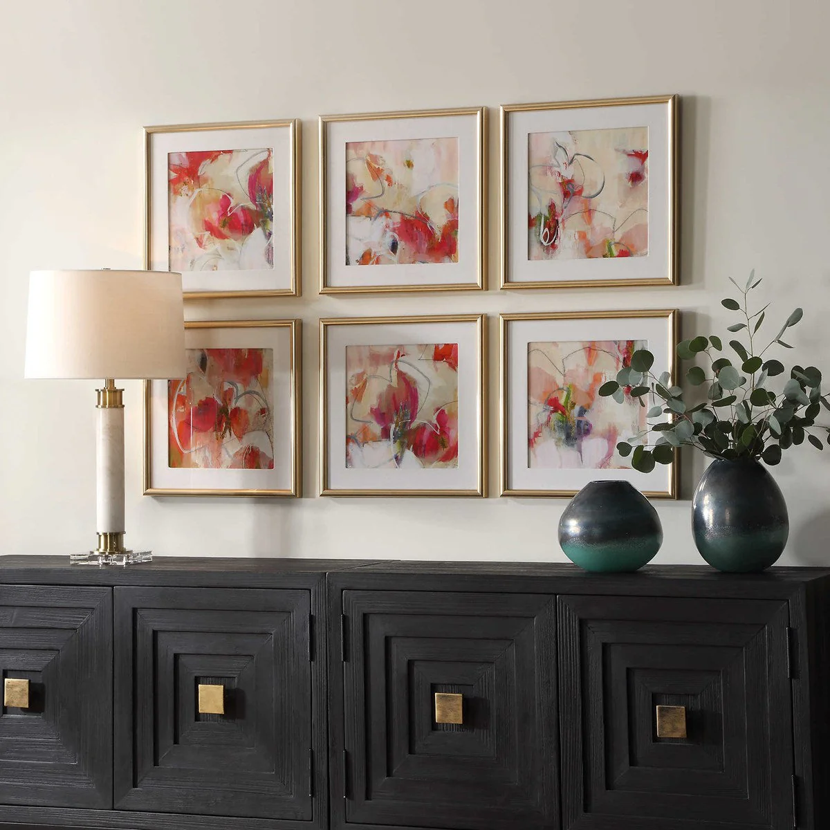 Uttermost Fresh Start Contemporary Red Florals Set of 6 Framed Prints - Image 3