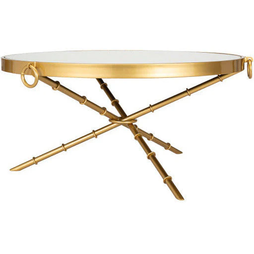 Surya Galatine Modern Mirrored Top With Metallic Gold Metal Round Coffee Table GIE-001 - Image 3