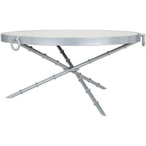 Surya Galatine Modern Mirrored Top With Metallic Silver Base Round Coffee Table GIE-002 - Image 4