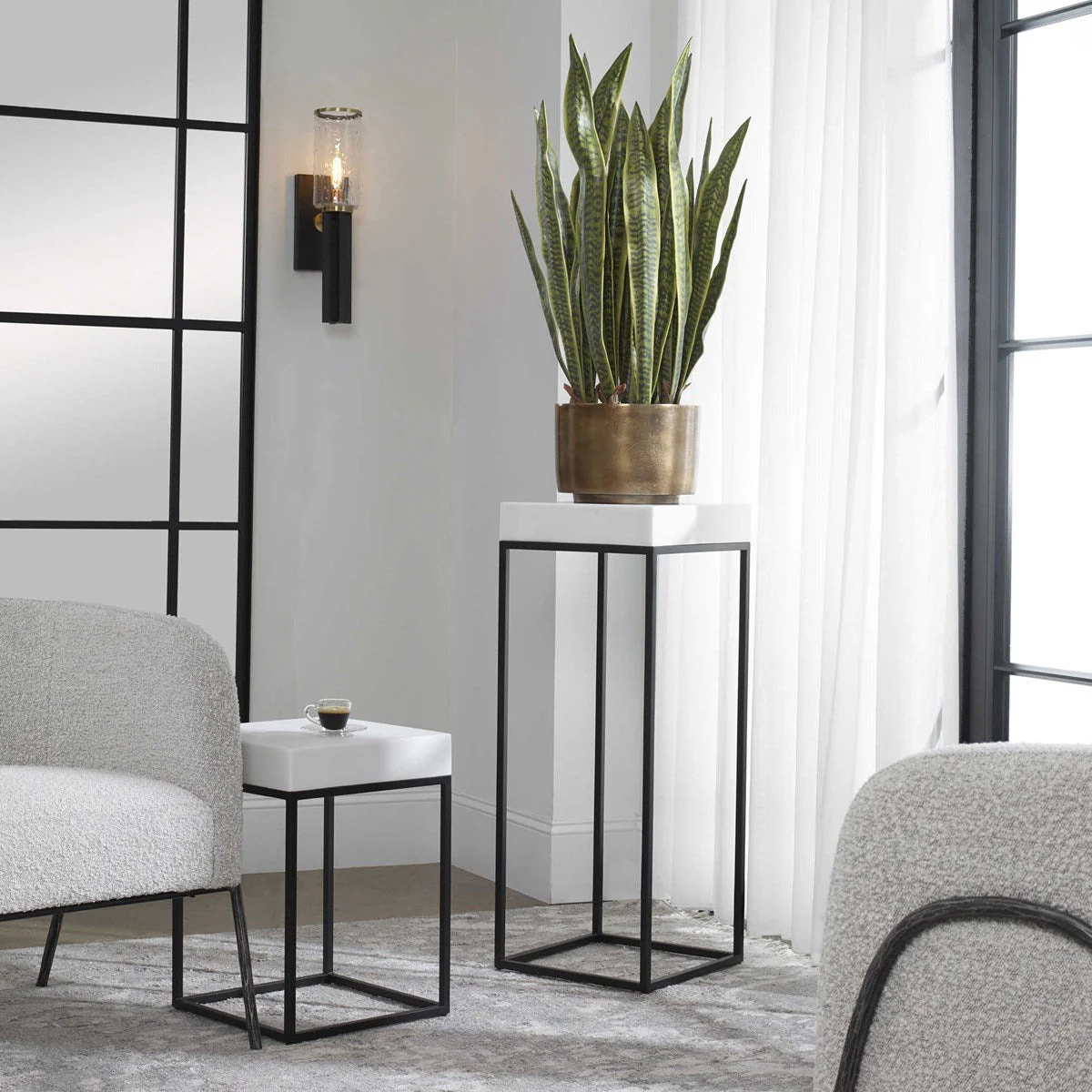 Uttermost Gambia White Top With Aged Black Metal Modern Square Plant Stand