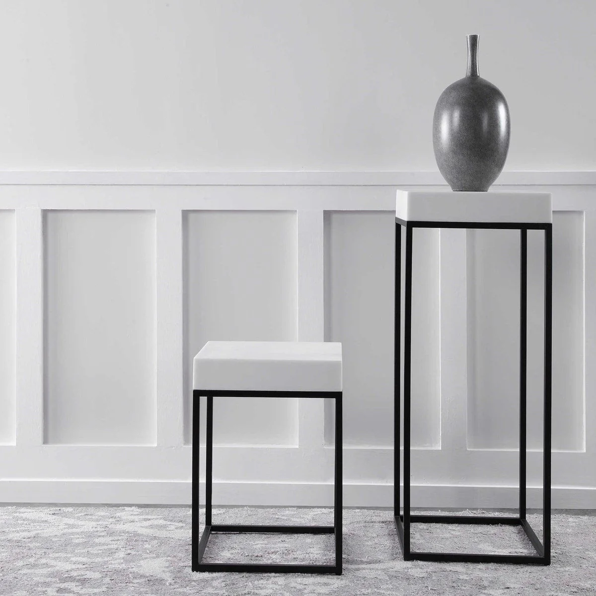 Uttermost Gambia White Top With Aged Black Metal Modern Square Plant Stand - Image 3