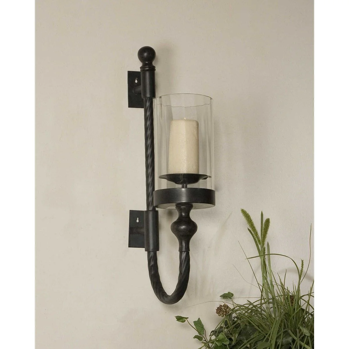 Uttermost Garvin Aged Black with Glass Globe Candle Sconce - Image 2