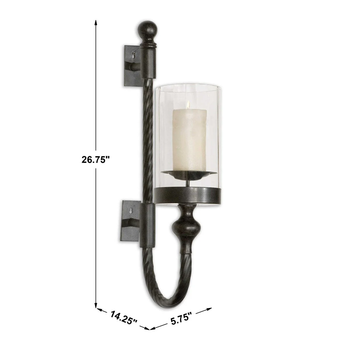 Uttermost Garvin Aged Black with Glass Globe Candle Sconce - Image 3