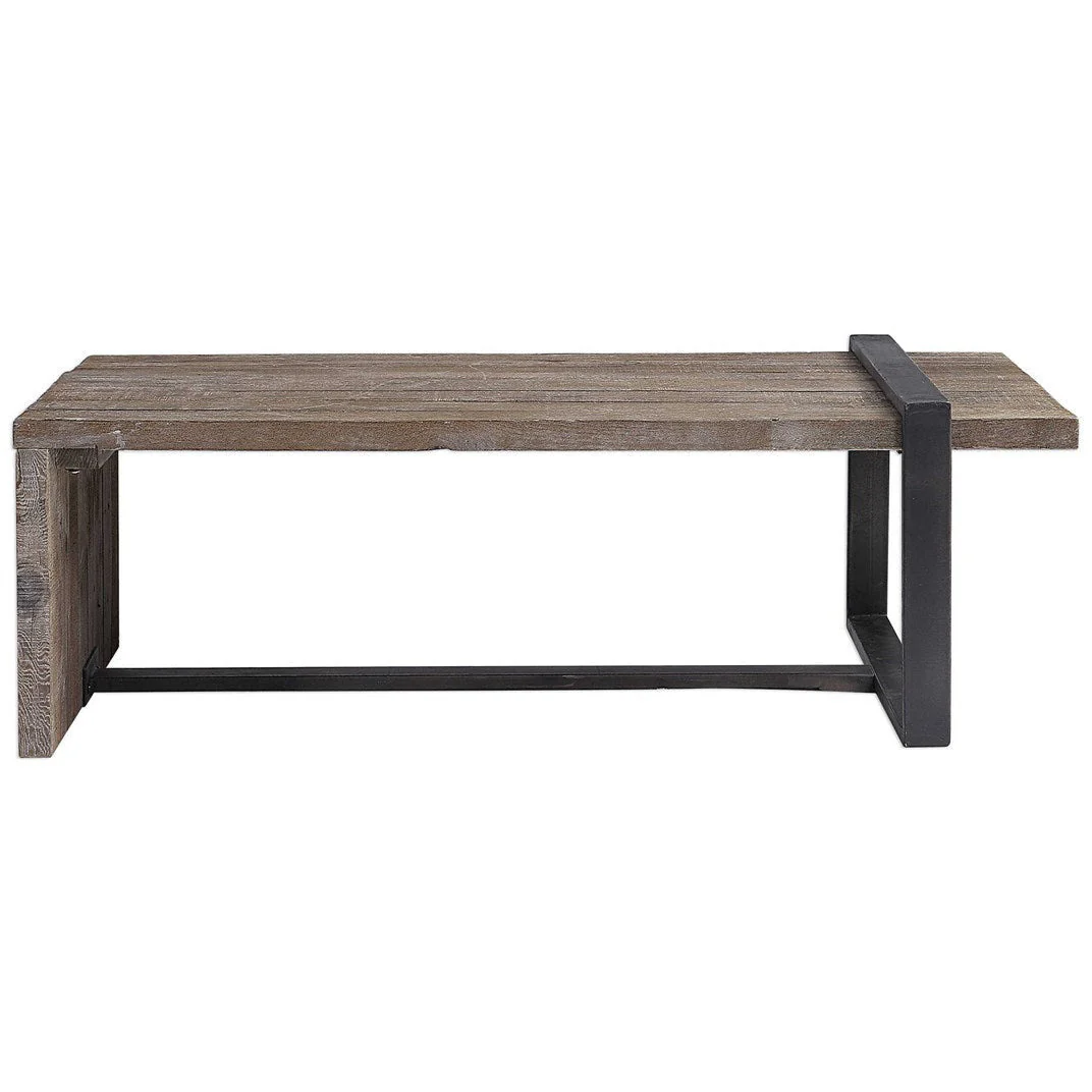 Uttermost Genero Weathered Gray Wash Wood With Aged Iron Rustic Modern Coffee Table - Image 4