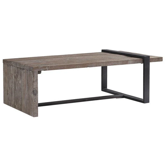 Uttermost Genero Weathered Gray Wash Wood With Aged Iron Rustic Modern Coffee Table - Image 5