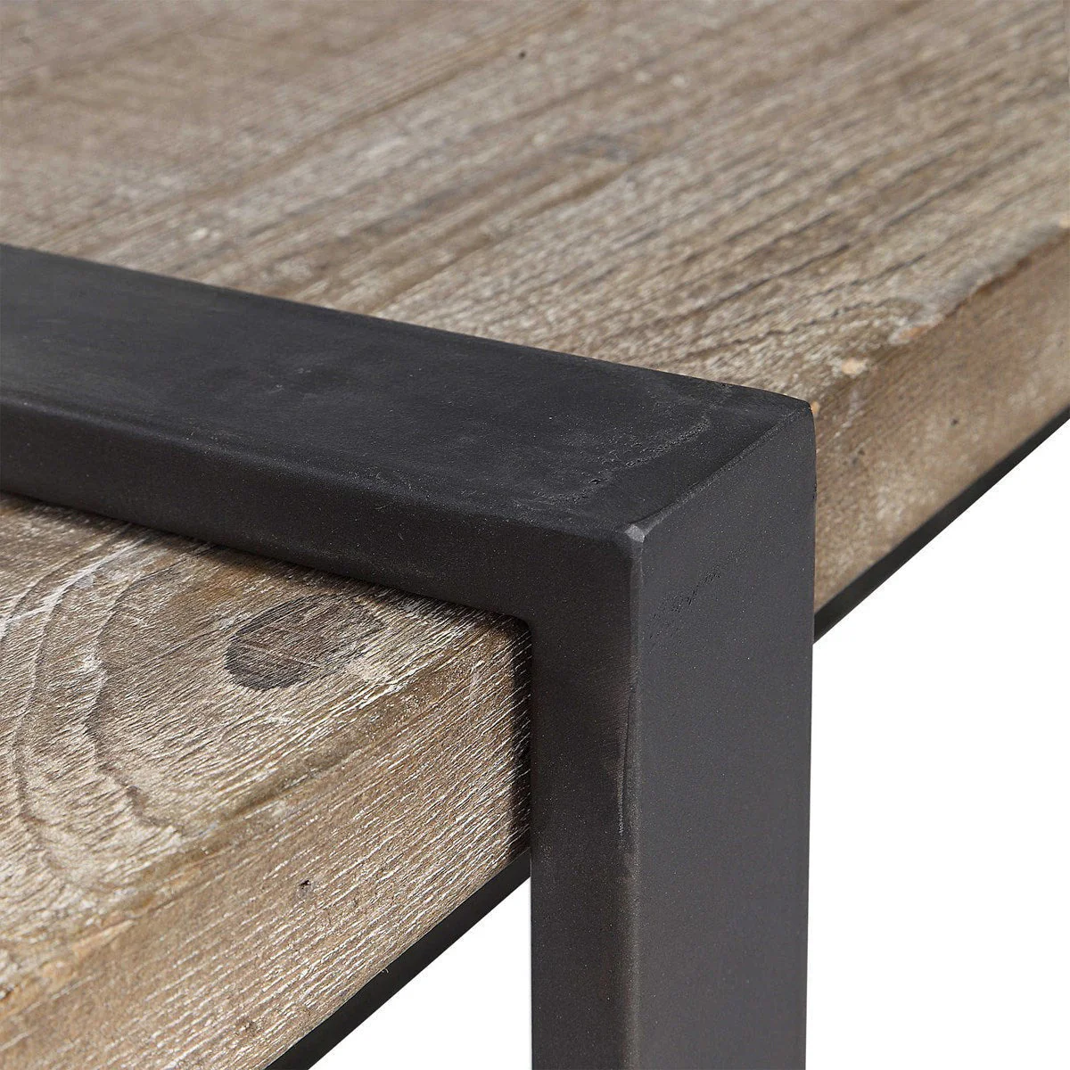 Uttermost Genero Weathered Gray Wash Wood With Aged Iron Rustic Modern Coffee Table - Image 8