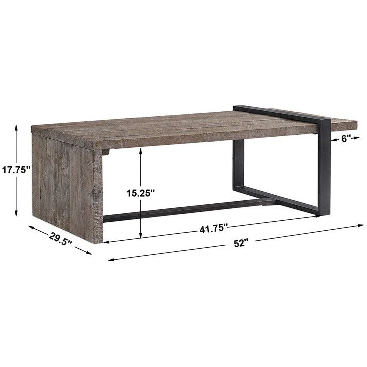 Uttermost Genero Weathered Gray Wash Wood With Aged Iron Rustic Modern Coffee Table - Image 9