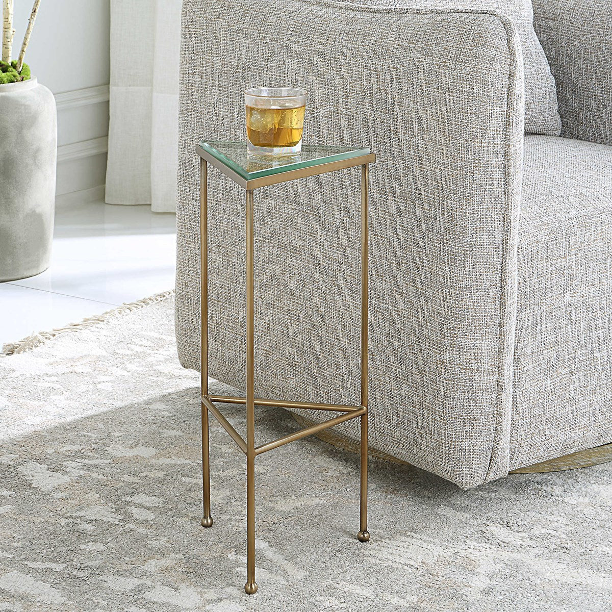 Uttermost Giza Glass Top With Brushed Gold Iron Drink Table - Image 4
