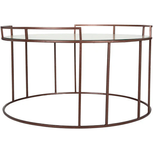 Surya Gossamer Modern Mirrored Top Metallic Bronze Metal Base Round Coffee Table GSS-002 - Image 3