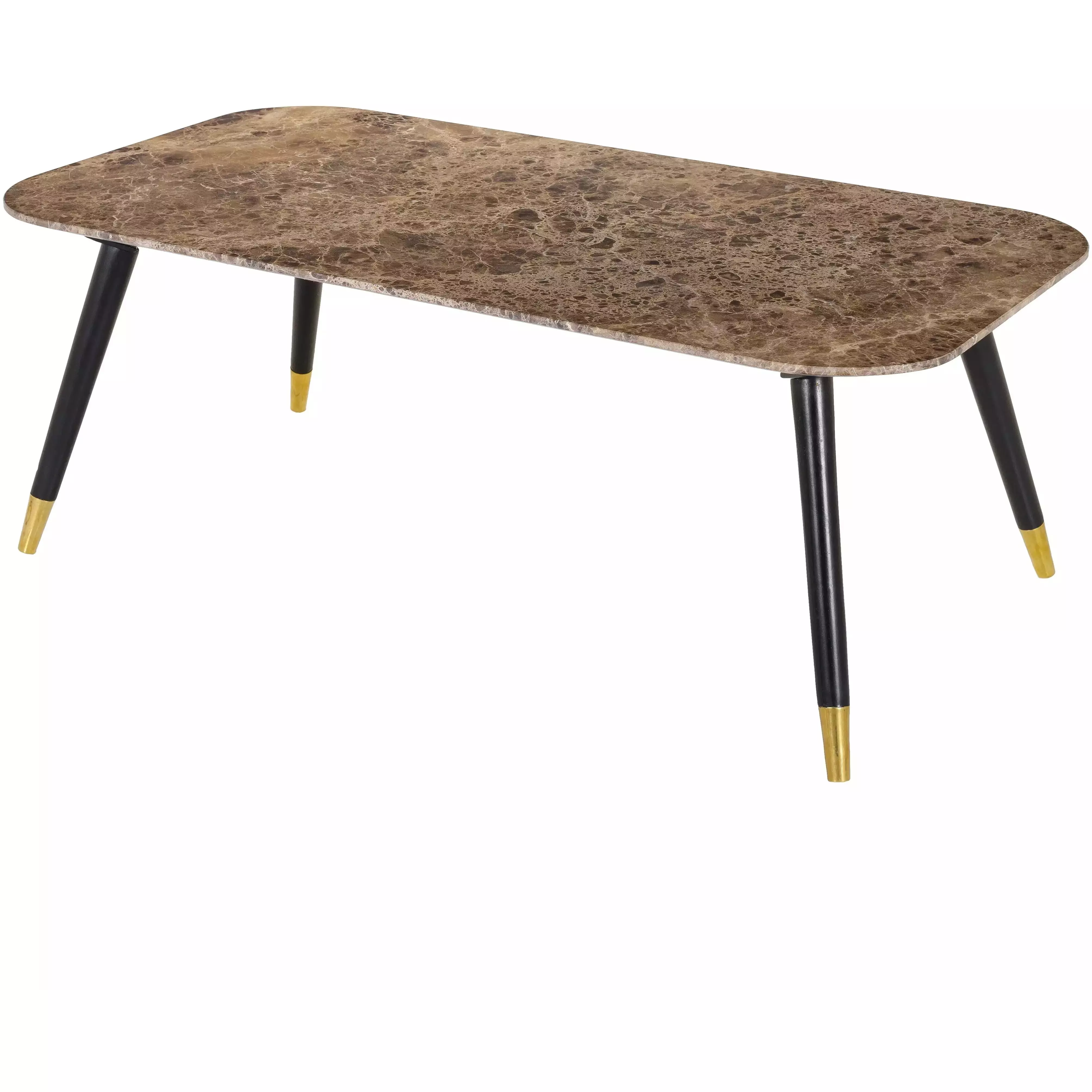 Surya Grandeur Modern Brown Marble Top With Black Wood & Brass Base Coffee Table GUR-002