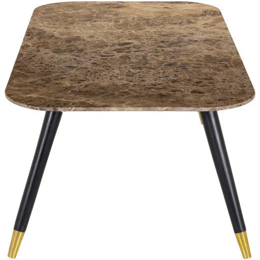 Surya Grandeur Modern Brown Marble Top With Black Wood & Brass Base Coffee Table GUR-002 - Image 4
