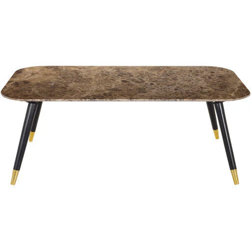 Surya Grandeur Modern Brown Marble Top With Black Wood & Brass Base Coffee Table GUR-002 - Image 5